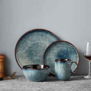 Κεραμικό πιάτο Blue Glaze Κομψό σετ σερβίτσιων για πιάτα εστιατορίου Σετ πιάτα φαγητού Vaisselle