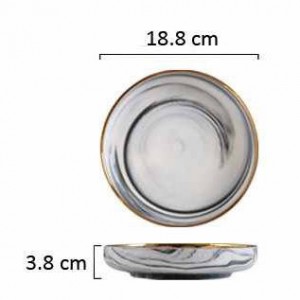 óir bainise só líne rimmed plátáilte ceirmeach dinnerware pláta dinnéir agus babhla marmair dinnéar leagtha porcelain