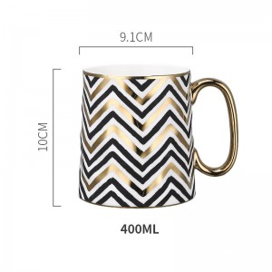 Caneca de escritório de cerâmica estilo europeu caneca de luxo com alça de ouro galvanoplastia 400 ml