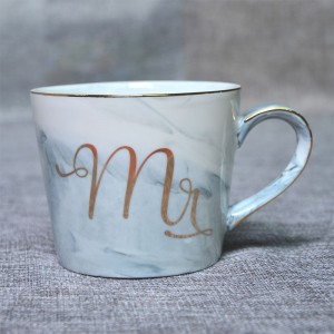 Taza de mármol personalizada, diseño de porcelana impresa, cerámica mr mrs boda, juego de tazas de regalo de pareja de café jaspeado