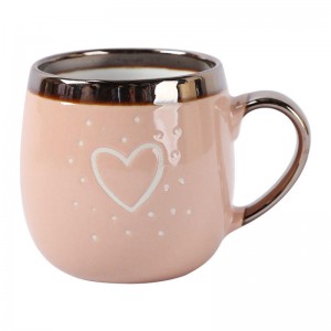 Taza de porcelana con borde de metal promocional para el día de San Valentín, tazas de cerámica personalizadas con diferentes especificaciones y colores