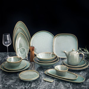 Luksuzno Royal Horeca posuđe Western Coffee Tea Set Posuđe za jelo Reactive Green Glazirani luksuzni porculanski set za jelo