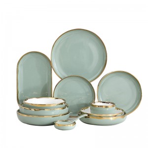 Nordic Stil Geschirr Golden Rim Platten Suppe Sets Geschirr Keramik Abendessen Nudel Schüssel Haushalt Gericht Europäischen Geschirr Sets