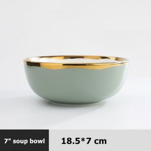 Nordic Style Tableware Golden Rim Plates Soup Sets Dinnerware Ceramic Dinner Noodle Bowl Household Dish European Dinnerware Sets