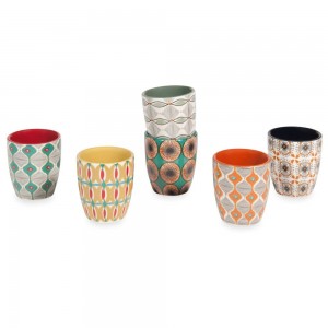 Coffret 6 tasses en faïence multicolore