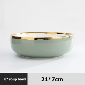 Nordic Style Tableware Golden Rim Plates Soup Sets Dinnerware Ceramic Dinner Noodle Bowl Household Dish European Dinnerware Sets