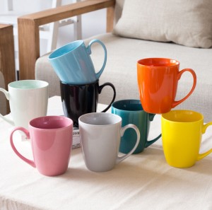 Taza de cerámica colorida con logotipo personalizado, taza de café creativa de color sólido