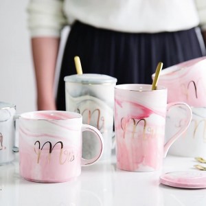 Set de cani cadou cuplu de cafea marmorat personalizat cu design din porțelan imprimat ceramic mr mrs nunta