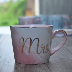 Copo de mármore personalizado com design de porcelana impresso em cerâmica mr mrs conjunto de canecas de presente para casal de café em mármore para casamento