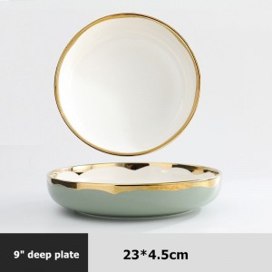 Utensílios de mesa estilo nórdico Pratos com aro dourado Conjuntos de sopa Louça de jantar de cerâmica Tigela de macarrão Prato doméstico Conjuntos de louça europeus