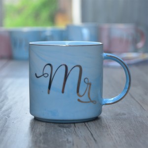 Aangepaste marmeren beker bedrukt porselein design keramische mr mrs bruiloft gemarmerde koffie paar cadeau mokken set