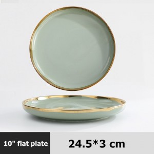 Nordic Style Tableware Golden Rim Plates Soup Sets Dinnerware Ceramic Dinner Noodle Bowl Household Dish European Dinnerware Sets