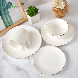 Dinnéar poircealláin 16pcs Set le Imeall Óir