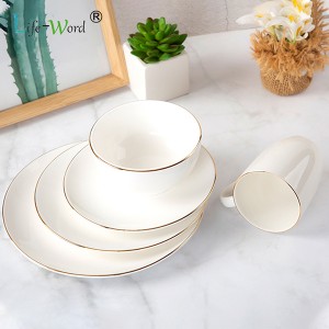 Conjunto de jantar de porcelana 16 peças com aro dourado