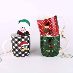 Christmas gift ceramic mug with cotton fork & knife pocket