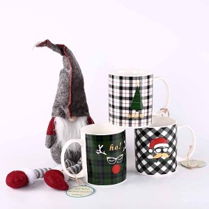 Christmas gift ceramic mug with cotton fork & knife pocket