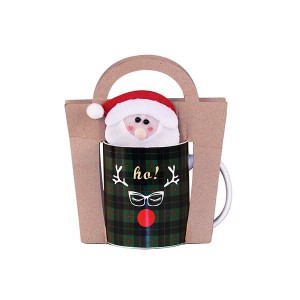 Caneca de cerâmica de presente de natal com garfo de algodão e bolso para faca