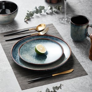 Blue Glaze Ceramic Plate Elegant Crockery Dinnerware Set for Restaurant Dishes Plates Set Vaisselle Dinner Plate