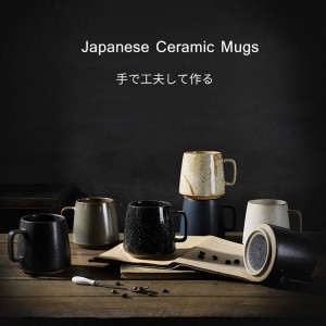 Großhandel 12 Unzen rustikale handgefertigte Keramik-Kaffeetasse japanische Vintage-Ton gesprenkelte Tassen