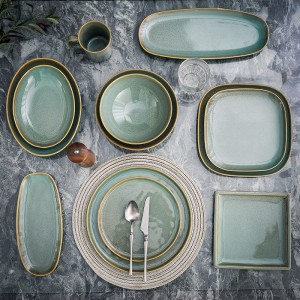 Luxe Royal Horeca Servies Western Koffie Thee Set Servies Sets Reactief Groen Geglazuurd Luxe Porseleinen Diner Set