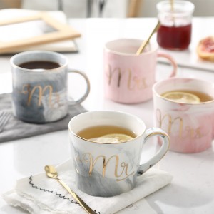 Set de cani cadou cuplu de cafea marmorat personalizat cu design din porțelan imprimat ceramic mr mrs nunta