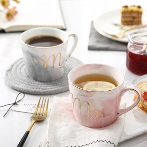 Aangepaste marmeren beker bedrukt porselein design keramische mr mrs bruiloft gemarmerde koffie paar cadeau mokken set