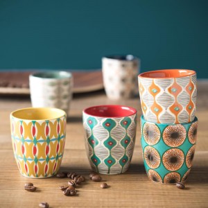 Coffret 6 tasses en faïence multicolore