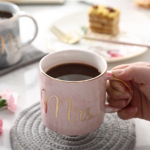 Copo de mármore personalizado com design de porcelana impresso em cerâmica mr mrs conjunto de canecas de presente para casal de café em mármore para casamento