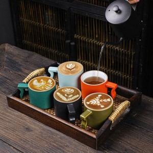 Creative Irregular Handle Small Tea Cup Gift Milk Tumbler Drinkware Ceramic Espresso Coffee Cup