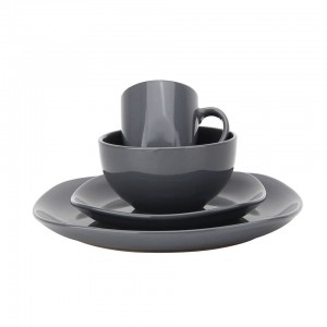 Ensembles de vaisselle d'hôtel de Restaurant noir ensembles de vaisselle de Table 16 pcs tasse en grès ensemble de vaisselle en céramique personnalisé