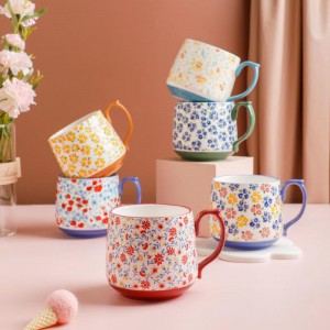 Utensílios de mesa de cerâmica floral da moda água café café da manhã caneca