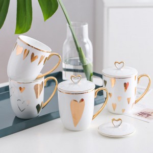 Flypeak New Arrival Wholesale Nordic Porcelain Coffee Mug Gold Handle Ceramic Mug Marble Ceramic Coffee Mug