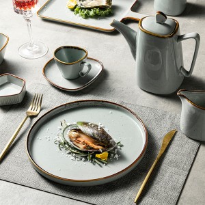 Vajilla Vajjila Geschirr Vajjila Vajilla Teller Set Beige Gris Estilo nórdico moteado Juego de cena de porcelana de lujo