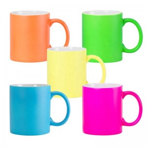 Taza promocional de neón de color fluorescente brillante de cerámica brillante mate de 11oz 330ml