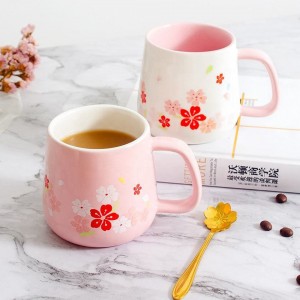 Sakura thé lait tasse en porcelaine tasse logo personnalisé tasses en céramique faites à la main café