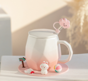 Creative feature ceramic cup cute image three-dimensional animal cup saucer with lid creative ceramic cup couples Day gift