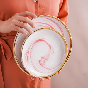 luxusní svatební zlaté lemované linka pokovené keramické nádobí jídelní talíř a miska mramorová jídelní souprava porcelán