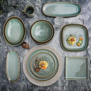 Luxury Royal Horeca Tableware Western Coffee Tea Set Dinnerware Sets Reactive Green Glazed Luxury Porcelain Dinner Set