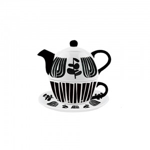 Dearadh Dubh Clasaiceach Ceirmeach Dinnerware Dearadh Retro Mias Babhla agus Mug Dubh Dath Glaze Cupán Caife Teapot