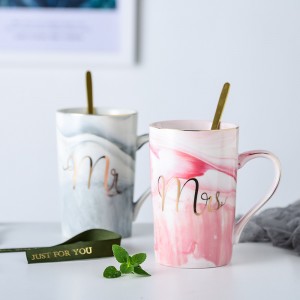 Aangepaste marmeren beker bedrukt porselein design keramische mr mrs bruiloft gemarmerde koffie paar cadeau mokken set