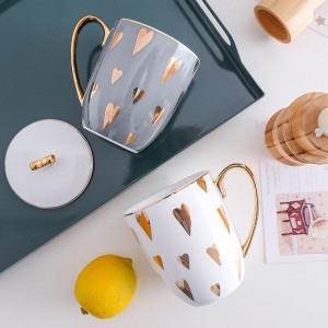 Flypeak Neue Ankunft Großhandel Nordic Porzellan Kaffeetasse Gold Griff Keramik Tasse Marmor Keramik Kaffeetasse