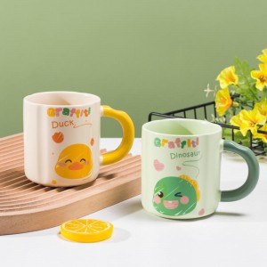 High appearance level mug creative ceramic cup with hand gift cartoon single cup opening small gift gift cup Subprint LOGO