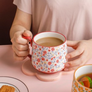 Utensílios de mesa de cerâmica floral da moda água café café da manhã caneca