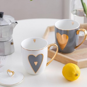 Flypeak New Arrival Wholesale Nordic Porcelain Coffee Mug Gold Handle Ceramic Mug Marble Ceramic Coffee Mug