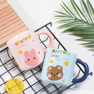 High appearance level mug creative ceramic cup with hand gift cartoon single cup opening small gift gift cup Subprint LOGO