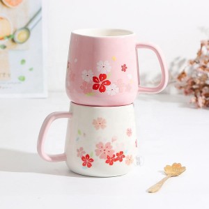 Sakura chá leite copo caneca de porcelana logotipo personalizado canecas de cerâmica artesanais café