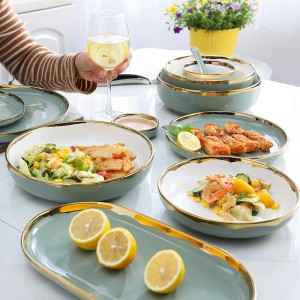 Nordic Stil Geschirr Golden Rim Platten Suppe Sets Geschirr Keramik Abendessen Nudel Schüssel Haushalt Gericht Europäischen Geschirr Sets