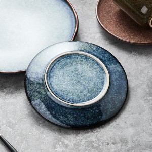 Wholesale Blue Glaze Ceramic Plate Elegant Crockery Dinnerware Set for Restaurant Dishes Plates Set Vaisselle Dinner Plate