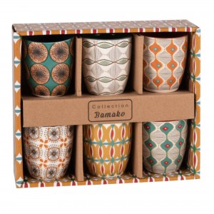 Box 6 cups in multicolored earthenware