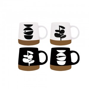 Louça de cerâmica com design clássico preto, tigela e caneca com design retrô, cor preta, esmalte, xícara de café, bule